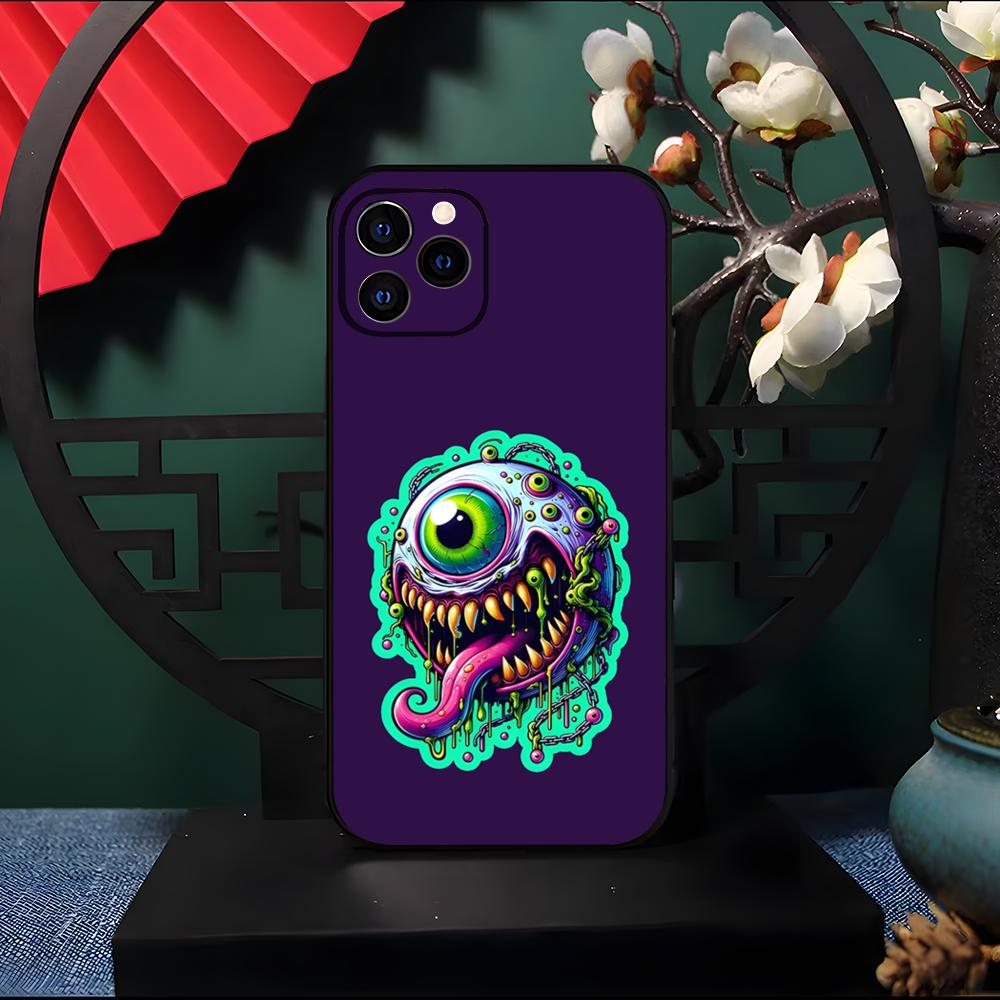Neon Eyed Brain Alien Monster Phone Case For IPhone 17 Pro Max 16 15 14 Pro Max 13 11 Air Plus Silicone Cover
