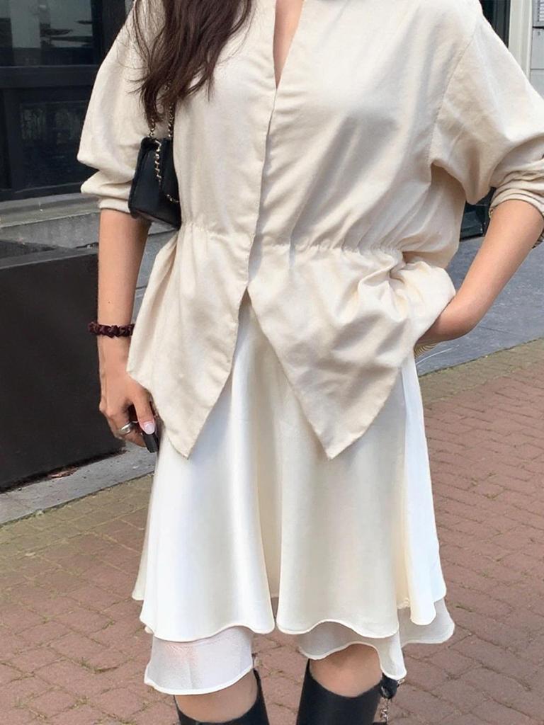 Elegant Acetate Satin Patchwork Midi Skirt for Women - Spring/Summer 2026 - Elastic Waist & Versatile Draping