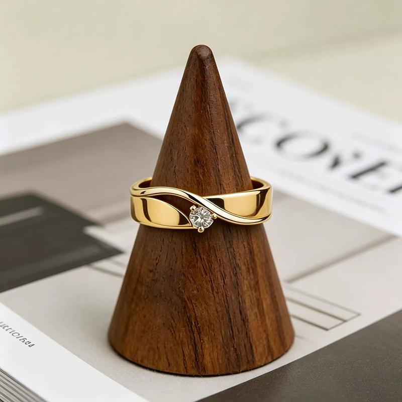1 Stück Damen Eleganter Schmuck Leichter Luxus Geometrische Linien Party Ring Gold Kupfer Zirkonit Fingerringe