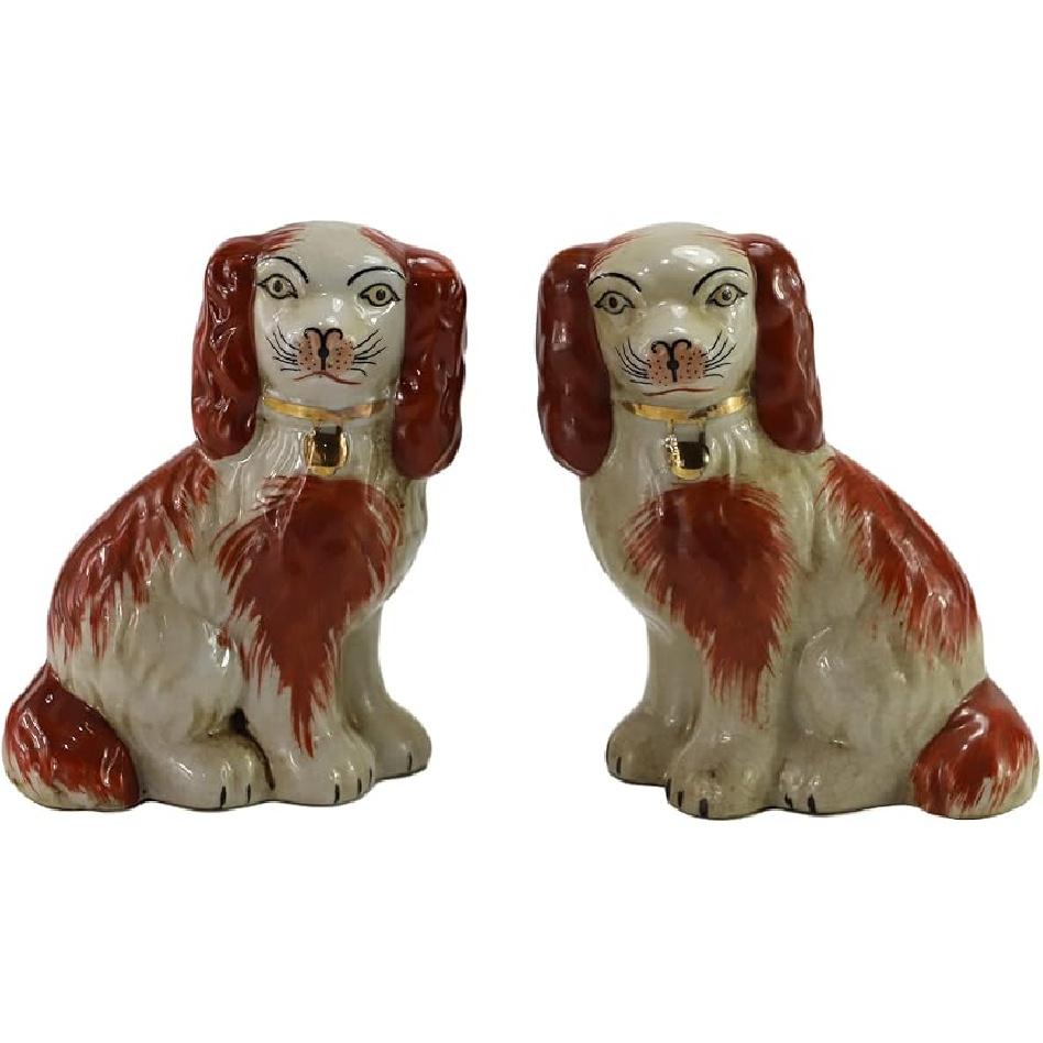 Handbemaltes blau-weißes Porzellan Hundepaar Kleine Figuren Heimdeko