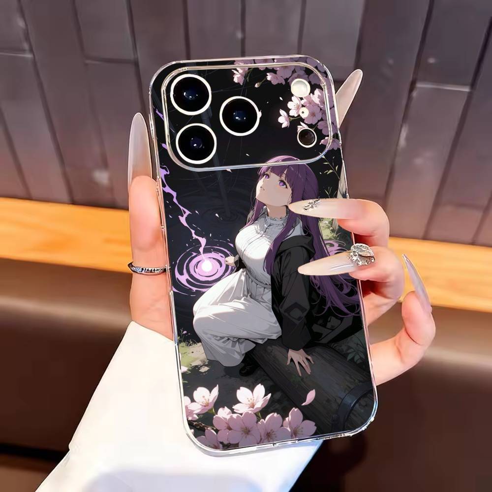 Frieren C-Cute Black Shell Phone Case For iPhone17,16,15,14,13,12,11 Plus,Pro Max Soft Transparent Cover