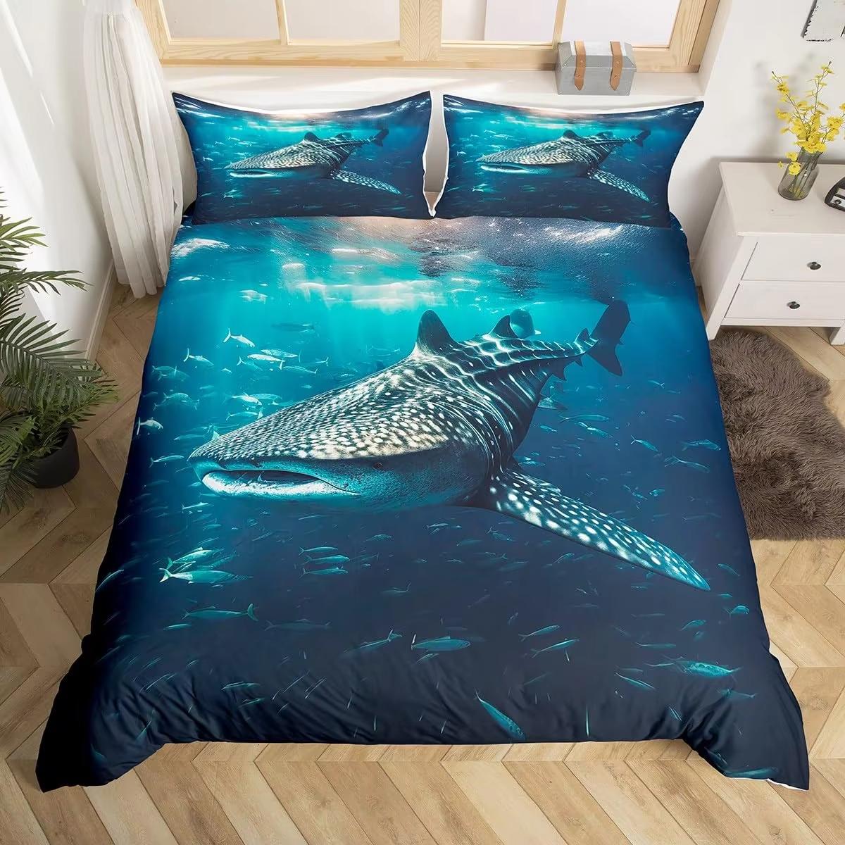 

Killer Whale Duvet Cover Set Underwater World Animals Single Double Bedding Kids Teens Adults Room Ocean Whale Comforter Cover US Twin(172*218cm)3pcs