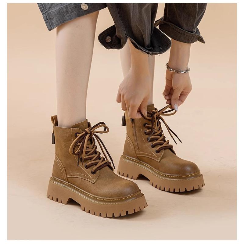New Style Ankle Boot for Women Leather Autumn Ladies Shoes Thick Heel Platform Motorcycle Boots British Work Short Boots