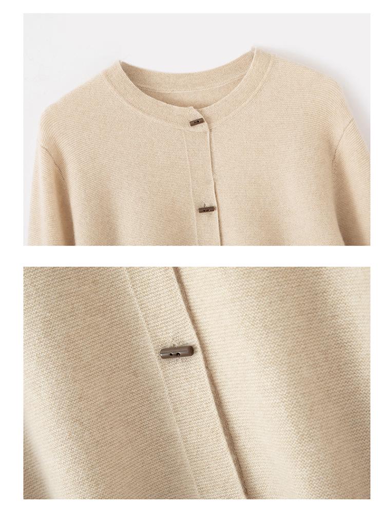 Women's 100% Pure Cashmere Round Neck Button Cardigan - Autumn/Winter Knitwear