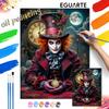 Digital Oil Painting Mad Hatter Hand Painting Kit Diy Home Decoration. Vintage Clock. Moonlight. Fantasy Character Portrait