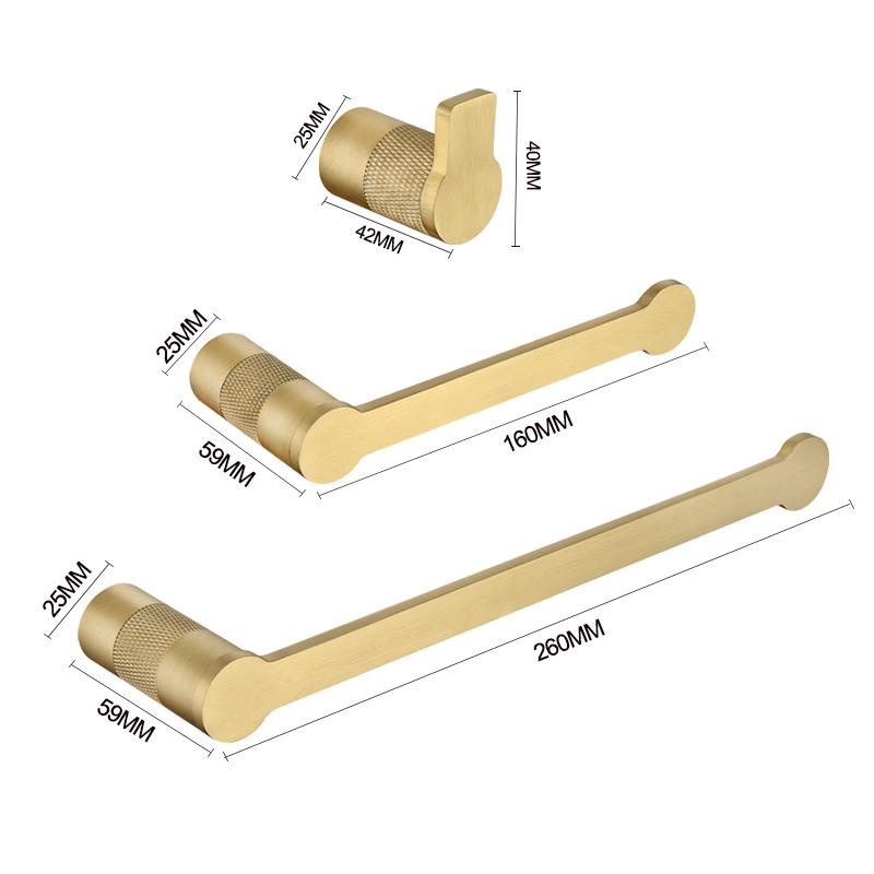 Brushed Gold Bathroom Accessories Towel Bar Bath Robe Hook Brass Knurled Bathroom Hardware Set Shelf for Towels Paper Tissue Hol