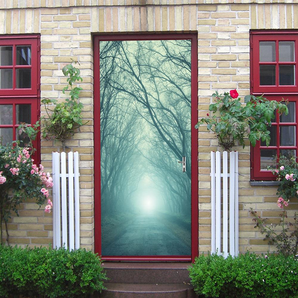 Landscape Door Stickers 3D Removable Self Adhesive Sticker Natural Scenery Wallpaper PVC Art Murals for Doors Modern Home Decor