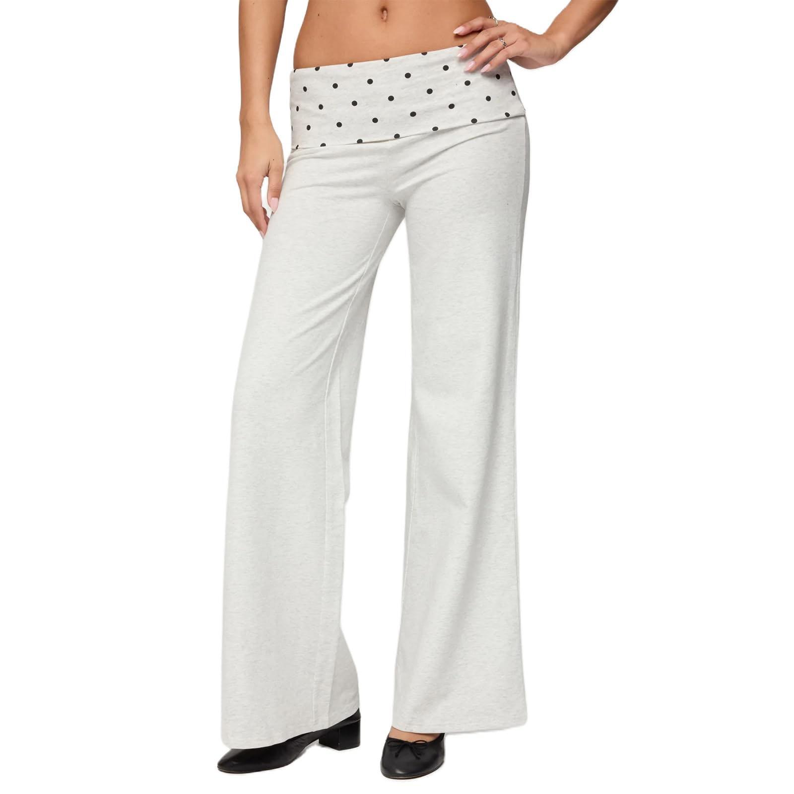

Women s Fashion Colorblock Dot Slim Fit Home Sports Gym Micro Flare Casual Pants XL білий
