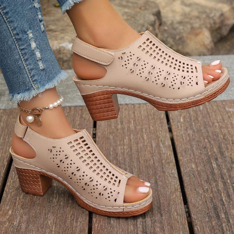 Fashion Retro Large Size Women's Sandals Thick Heel Roman Style Slip-On Shoes PU Leather Rubber Sole Comfortable Sandale Femme