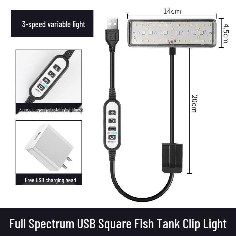 Aquarium Clip-On Light: Full Spectrum Plant & Algae Light with USB Smart Timer Switch