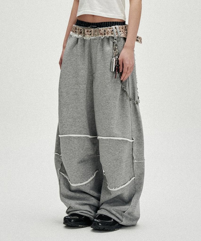 NOT4NERD Raw Edge Curved Biker Sweat Pants - Gray