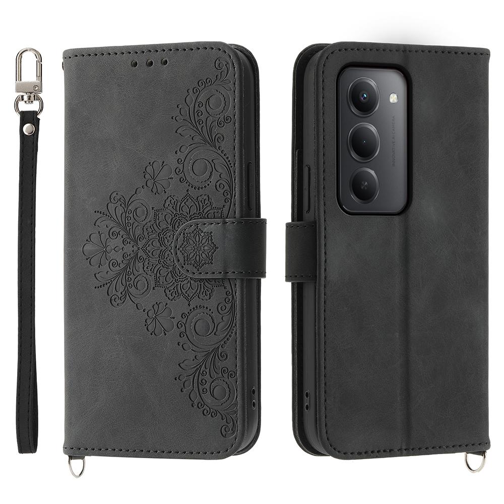 Pro Xiaomi Redmi 15 4G (EU) (171 mm) Pouzdro Vzor Květin PU Kůže Peněženka Kryt na Telefon s Poutkem