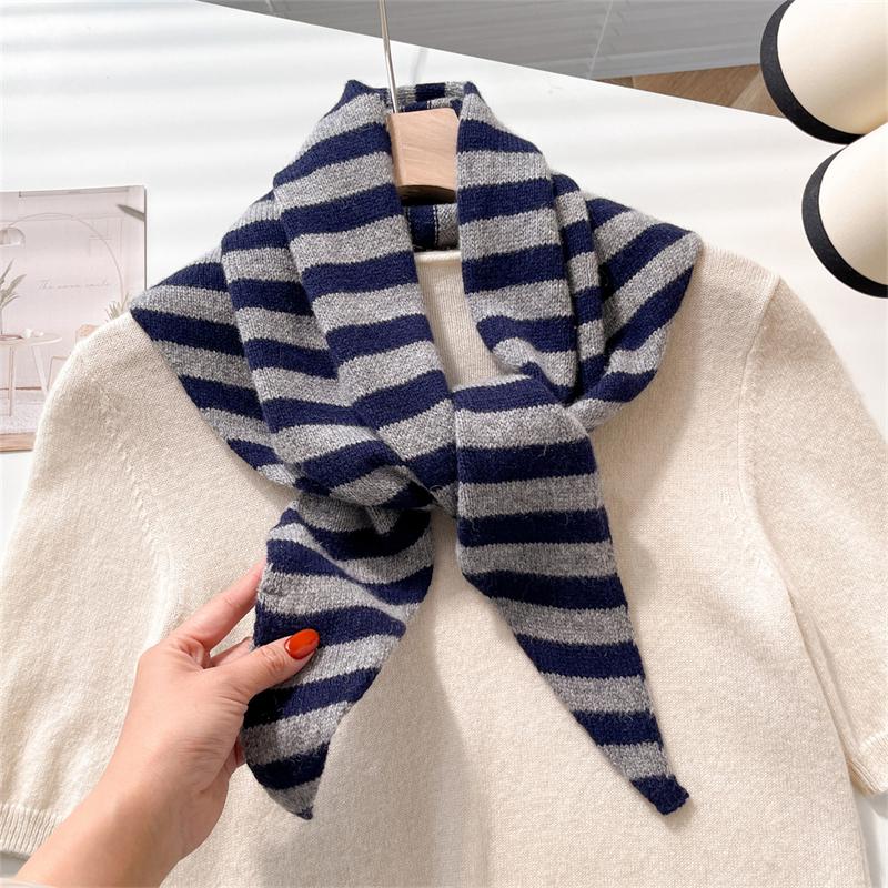 Knitted Scarf Women  Wool Winter Warm Scarves Bright  Stripe Design Thickened Shawl Soft Triangle Pashmina Neck