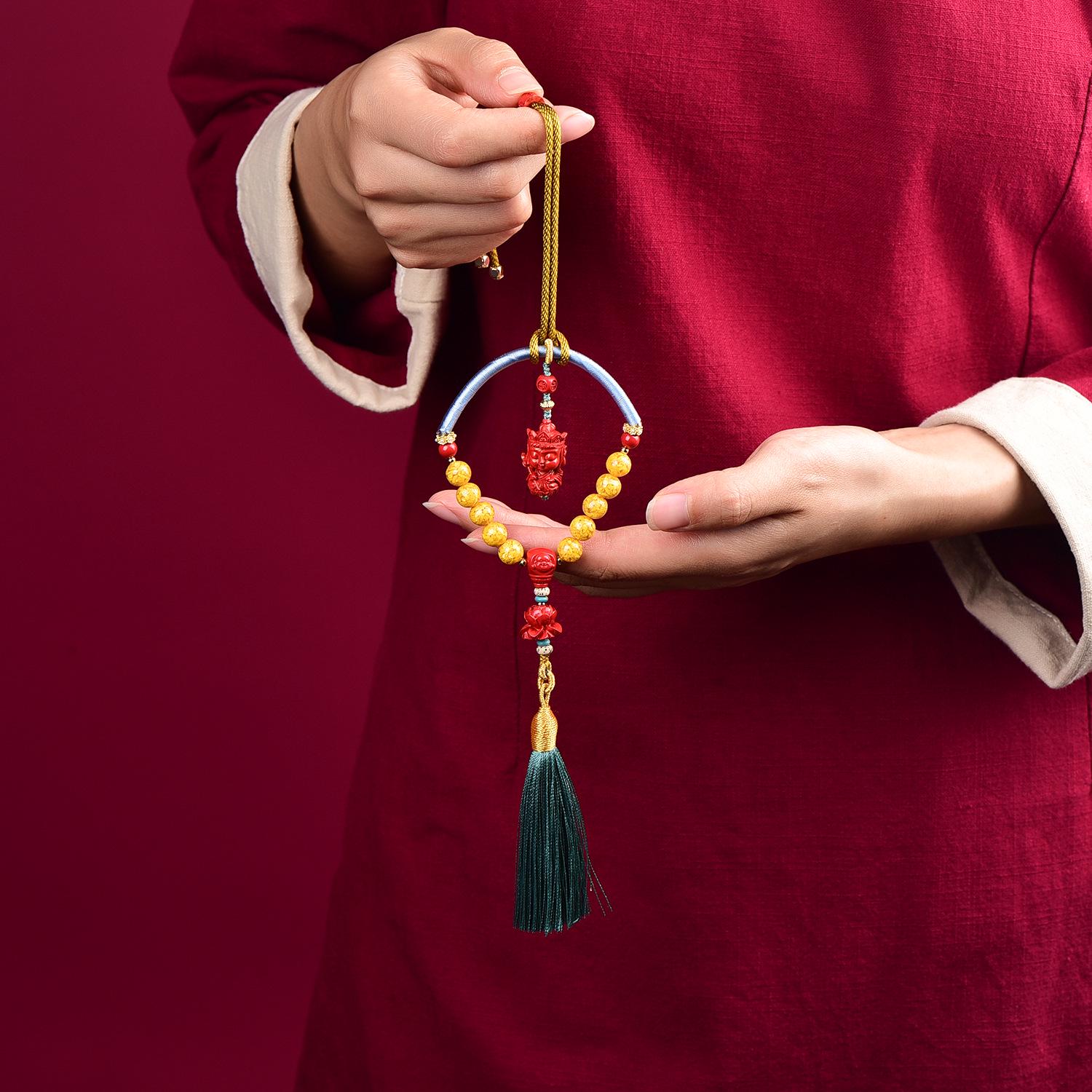 Cinnabar Ksitigarbha Pendant: National Tide Retro Wall & Car Accessory Genuine High Cinnabar Content (75%-80%)