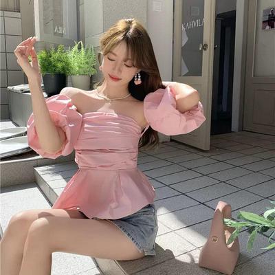 Haut tube chic à une épaule de style français: Chemise d'été tendance à clavicule pour femme
