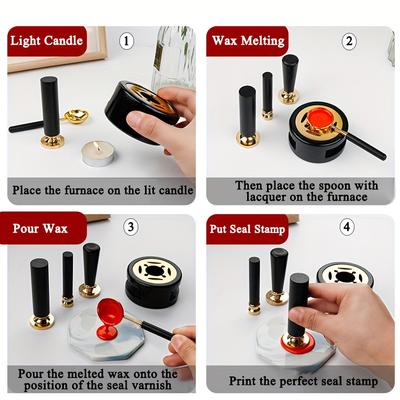 3PCS/Pack Wax Sealing Kit Melting Furnace Tool Wax Seal Warmer, Wax Seal Stamp Set with Wax Melting Spoon for Melting Wax Seal