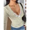 New Spring and Autumn 2026 Women's V-neck Lace Long Sleeve Blouse