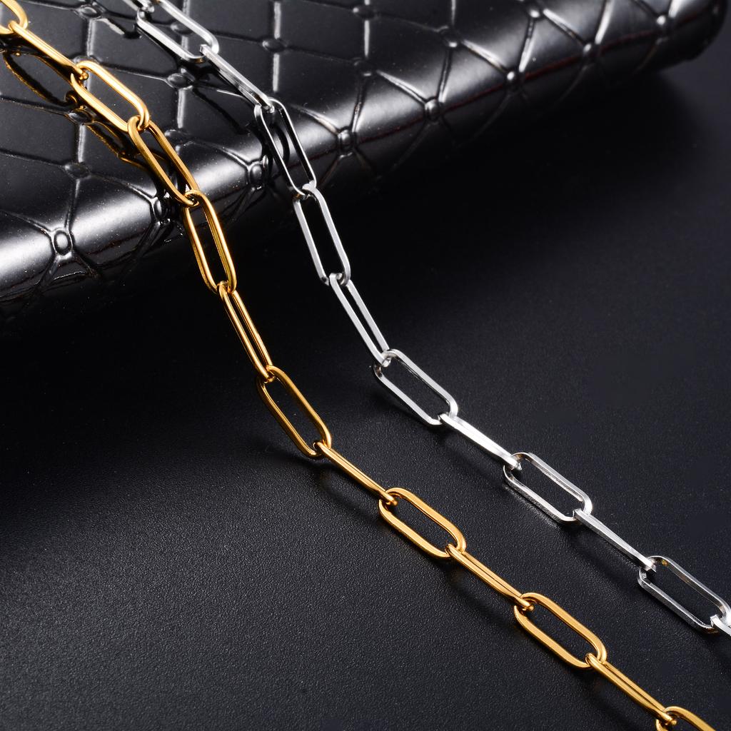 4mm Wide Dainty Stainless Steel Neck Chain Paperclip Necklace for Women Men Gold/Silver Choker Metal Jewelry Collar Gift