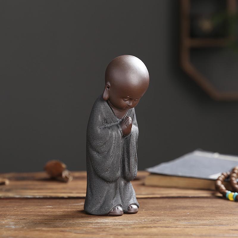 Creative Ceramic Blessing Little Monk Ornament Purple Sand Kung Fu Character Model Home Living Room Bedroom Tea Set Figurines