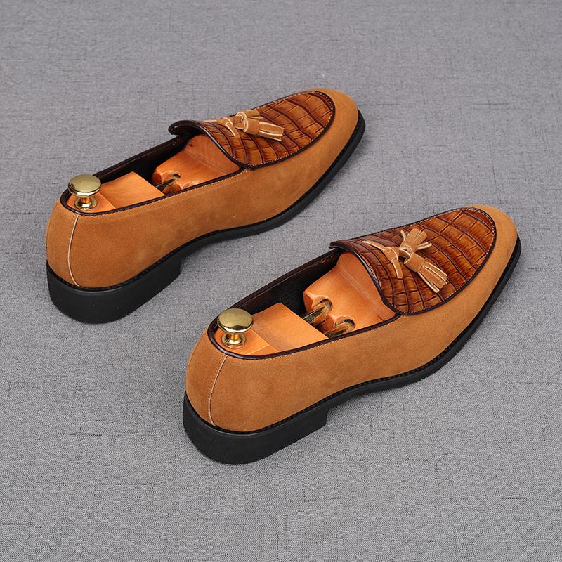 Fashion Fashion New Men's Tassels Suede Leather Patchwork Flats Shoes Male Designer Loafers Homecoming Wedding Dress Footwear