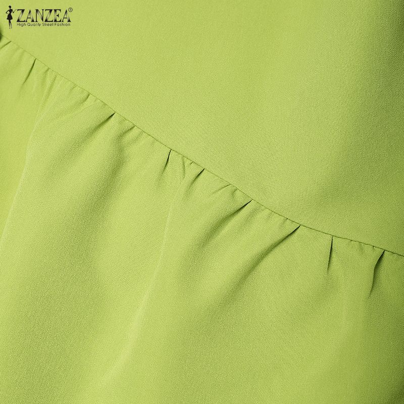 ZANZEA Women Casual V-Neck Summer Short Sleeve Solid Color Dress