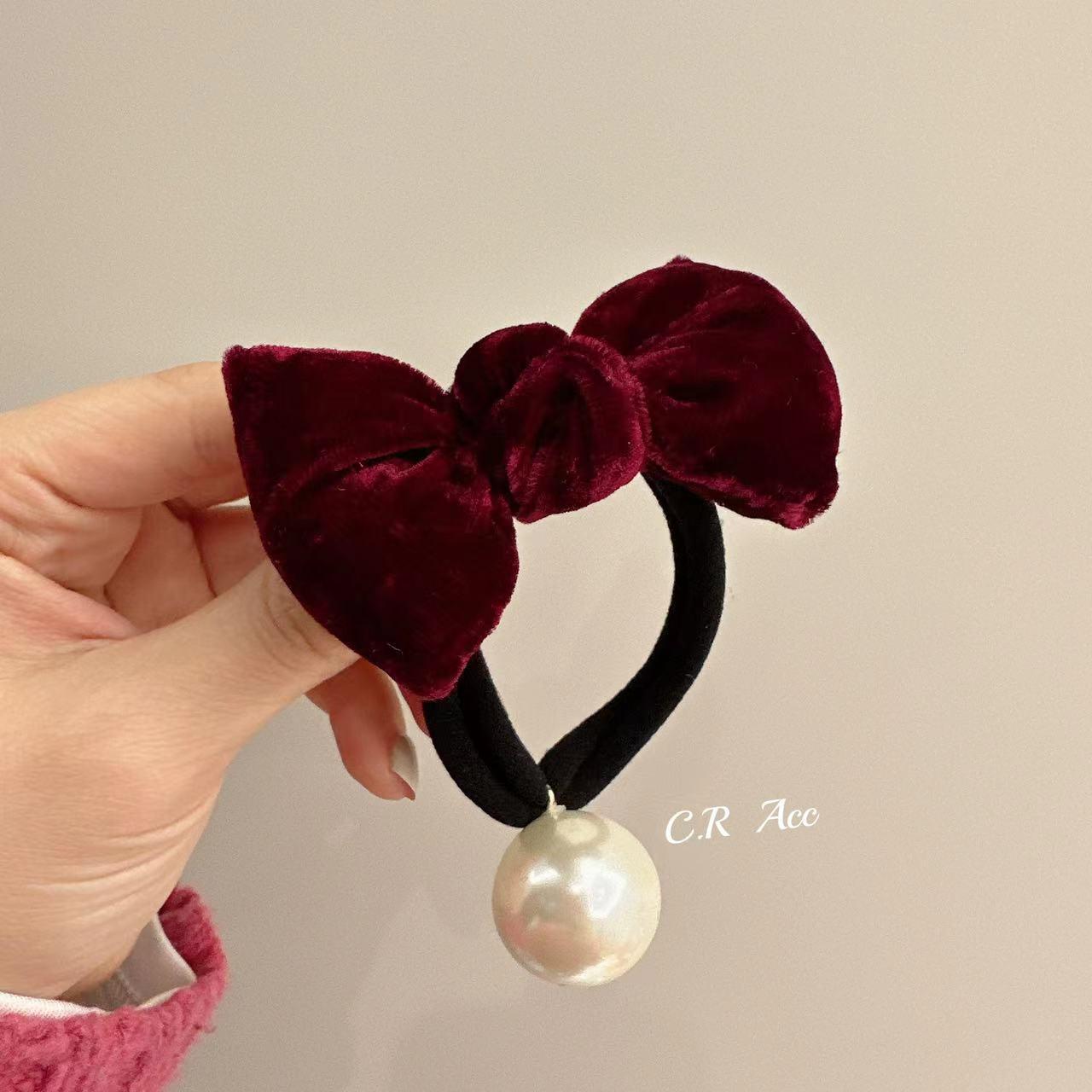 

Корейский стиль Флокированный бант для волос Веревка: Элегантный красный эластичный аксессуар для волос красный