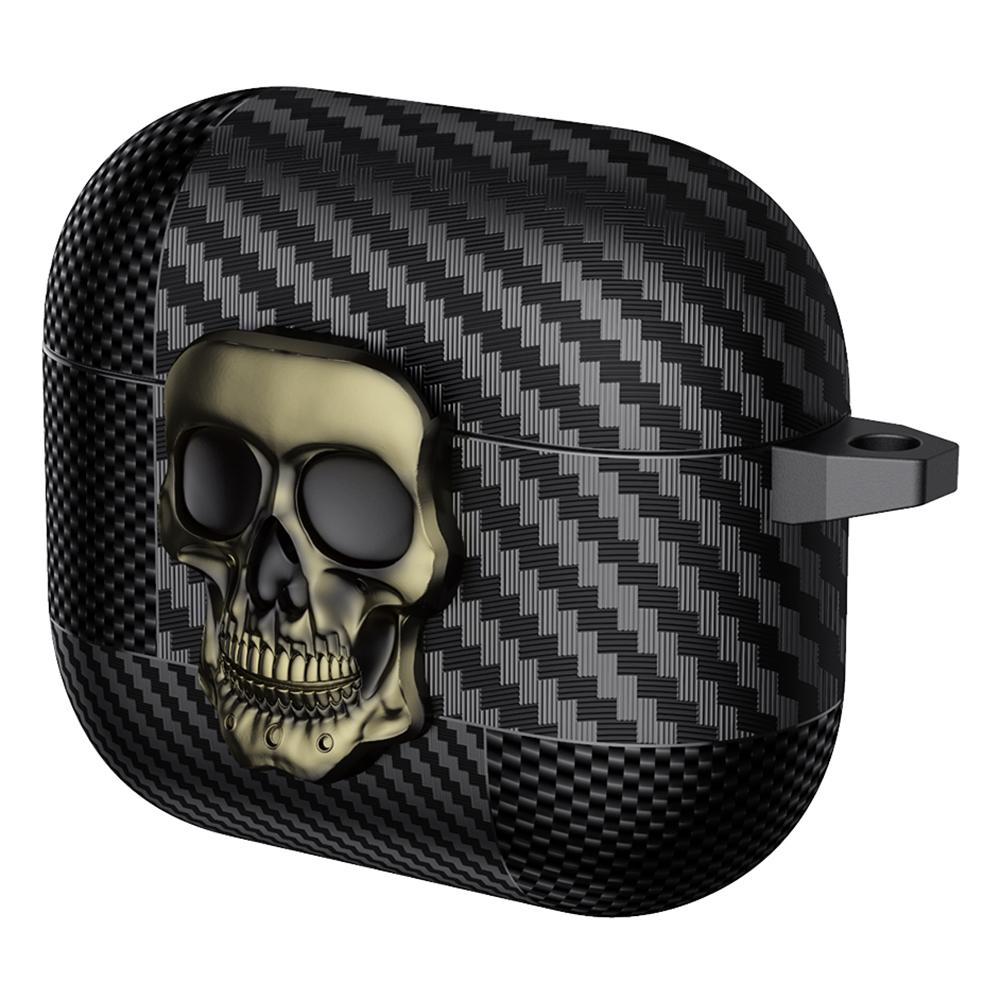 

For Apple AirPods 3 Protective Case Skull Design Snap Switch TPU + Metal Earphone Cover with Carabiner B