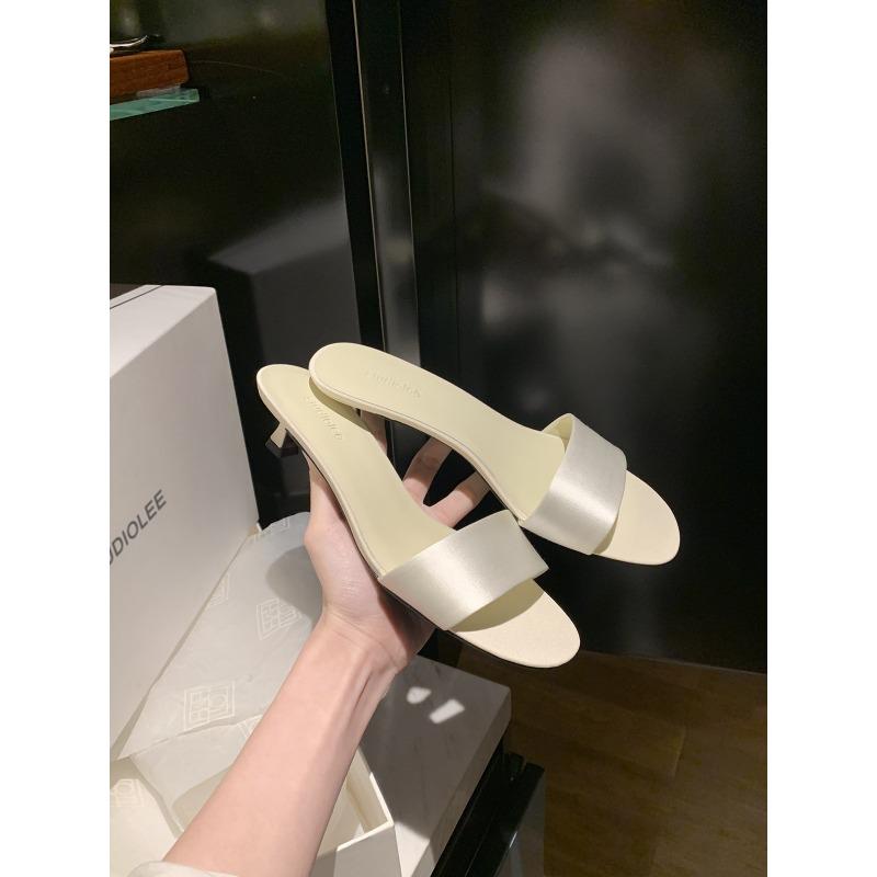 Sheepskin minimalist temperament silk word with high heels kitten and slippers women's summer sandals