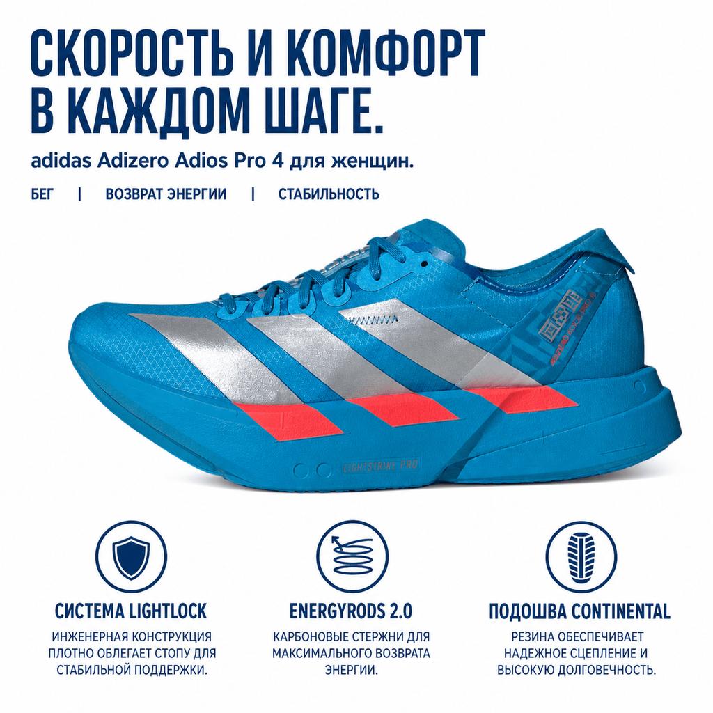 adidas Adizero Adios Pro 4 Scarpe da Corsa Comode Sneakers Donna Blu Solare JR4797