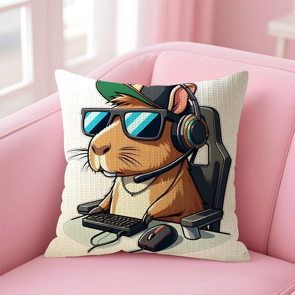Cute Capybara Cushion Cover Natural Linen Pillow Case DoubleSided Print Decorative Sofa Pillowcase Home Decor Gift