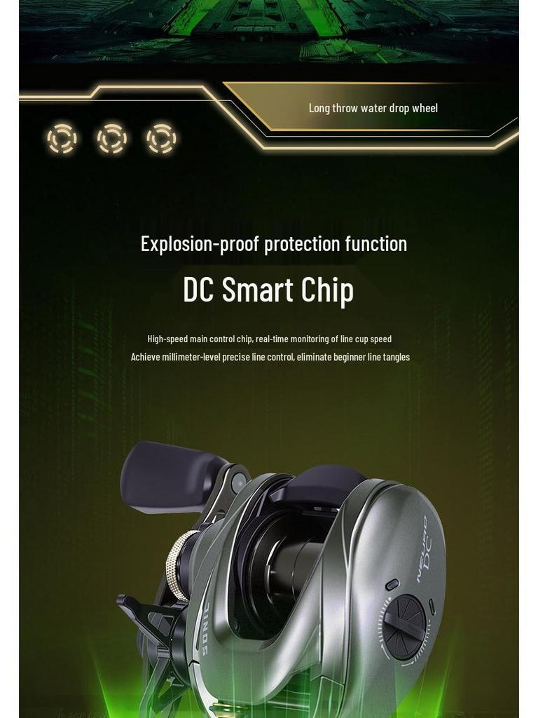 SONIC Smart DC Baitcasting Reel: Electronic Brake, Micro Lure, Beginner-Friendly, Anti-Backlash, All-Purpose Long Cast Drum Reel.