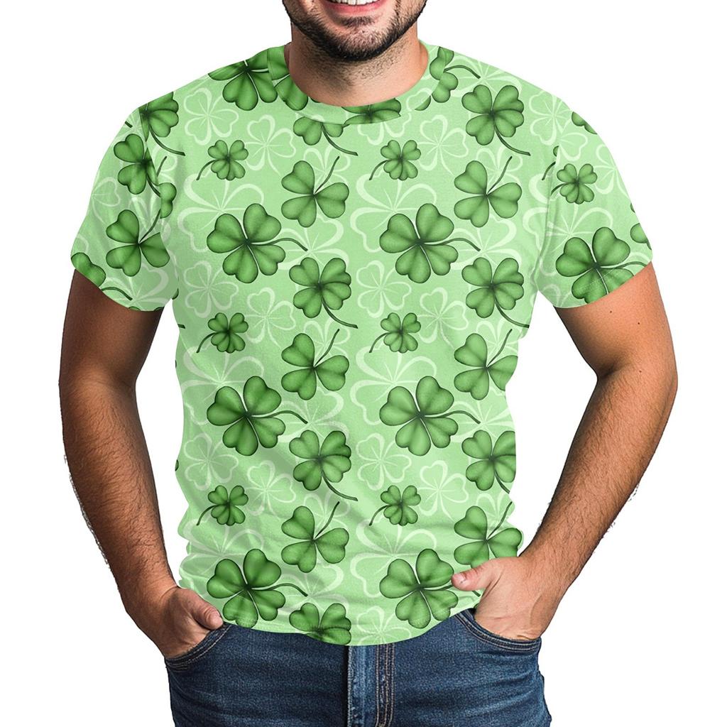 St. Patrick's Adult Green Crew-neck Short-sleeved Printed Green Three-leaf T-shirt