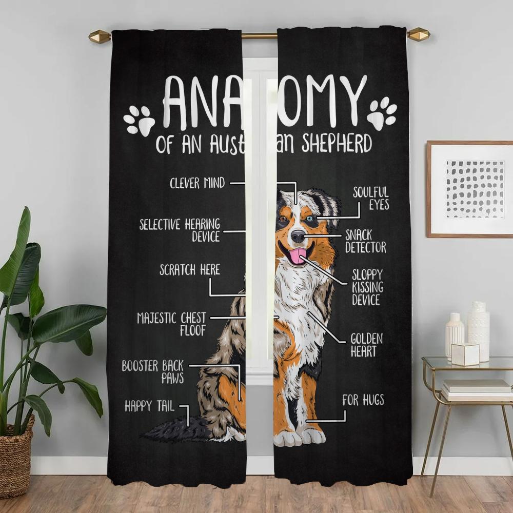 Dog Anatomy Home Interior Curtains for Living Room Partition Halloween Decoration Tulle for Bedroom Blackout Curtains 2 Pieces