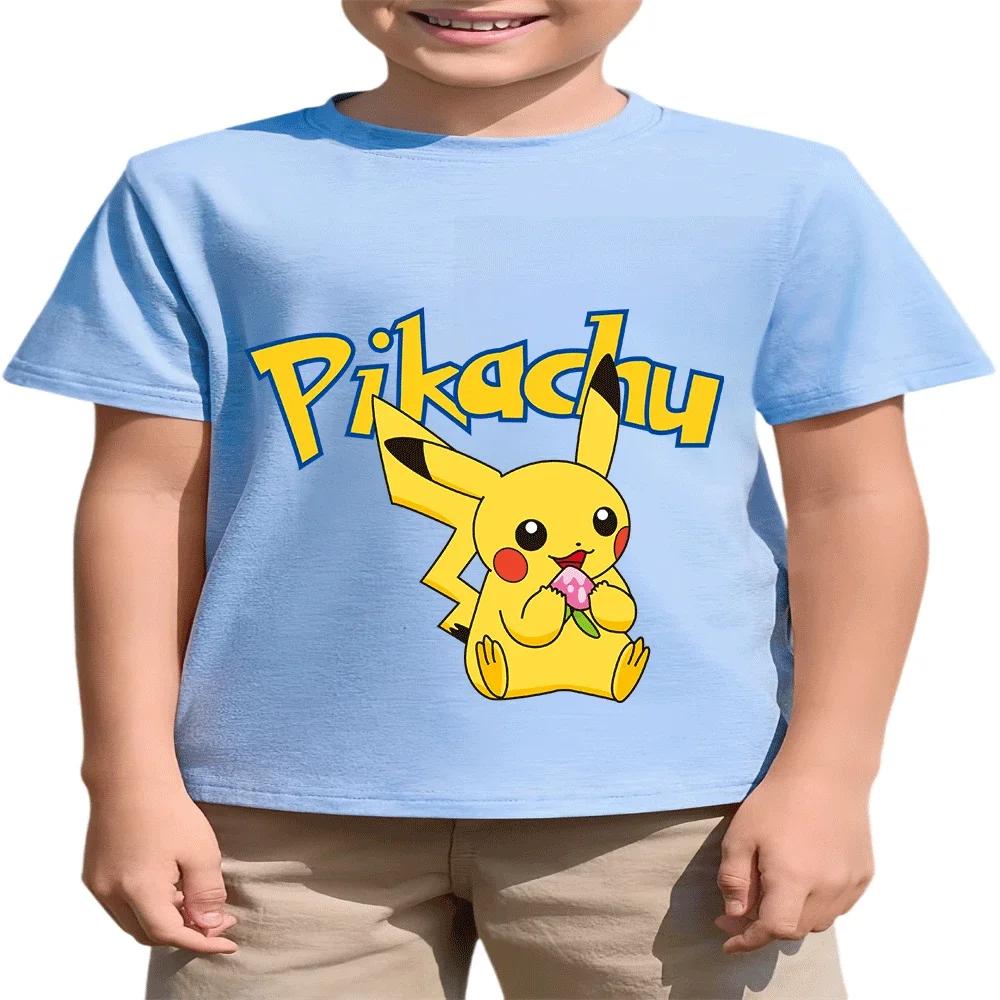 Pikachu Anime Kids Cotton T Shirt Summer 214Y Casual Daily Children Top Hot Sale