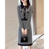 Demana Modern Houndstooth Lapel Long-Sleeve Dress