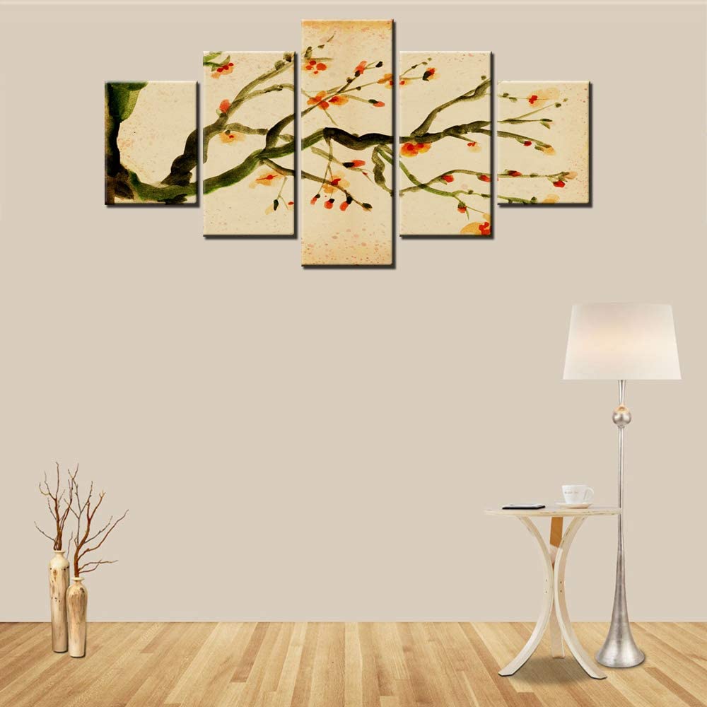 5Pcs Blooming plum Creative Classical Chinese Style Ink 5 Pieces Wall Art Poster Home Decor 5 Panel Abstract Pictures HD Print