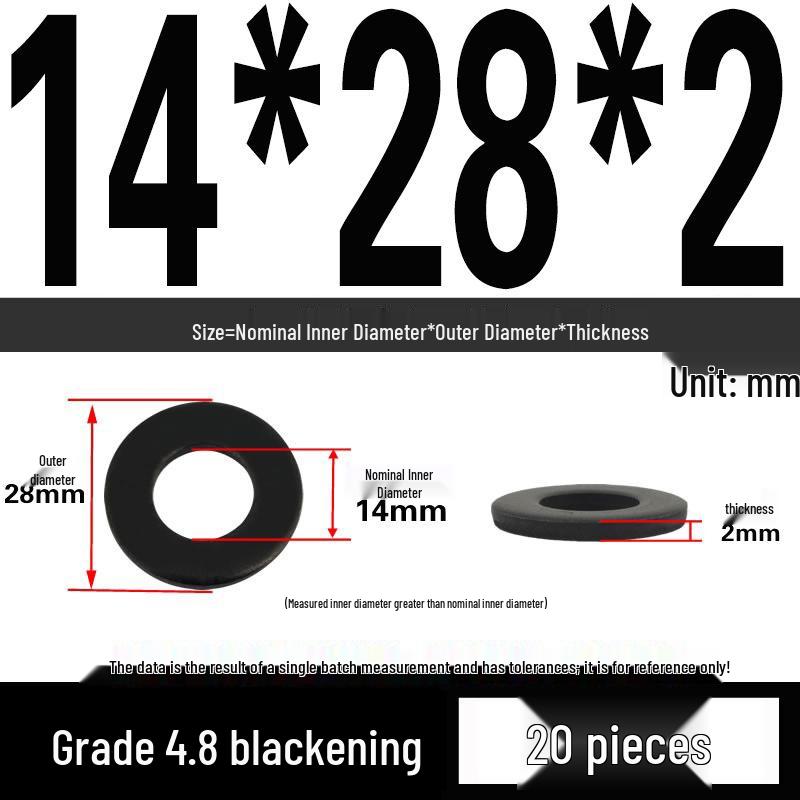 High-Strength Black Flat Washer - Grades 4.8 & 12.9, Sizes M3 To M24
