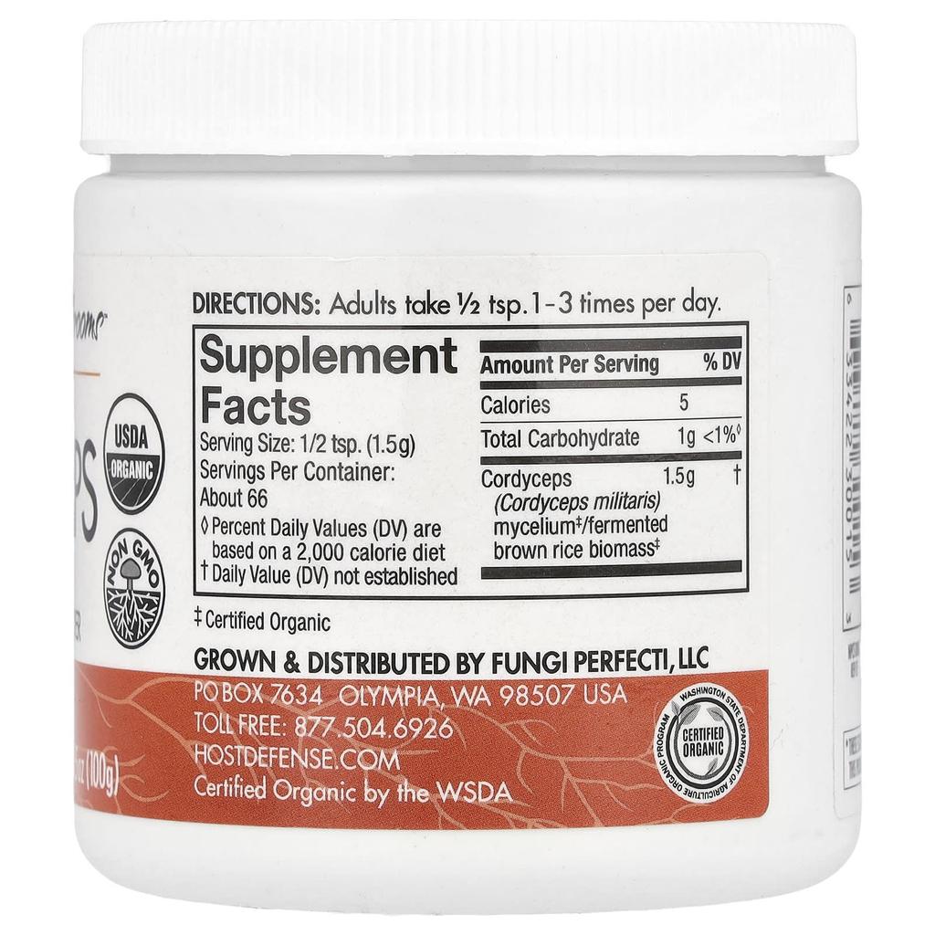 Host Defense, Cordyceps Sinensis, Mushroom Mycelium Powder, Energy Support, 3.5 oz (100 g)