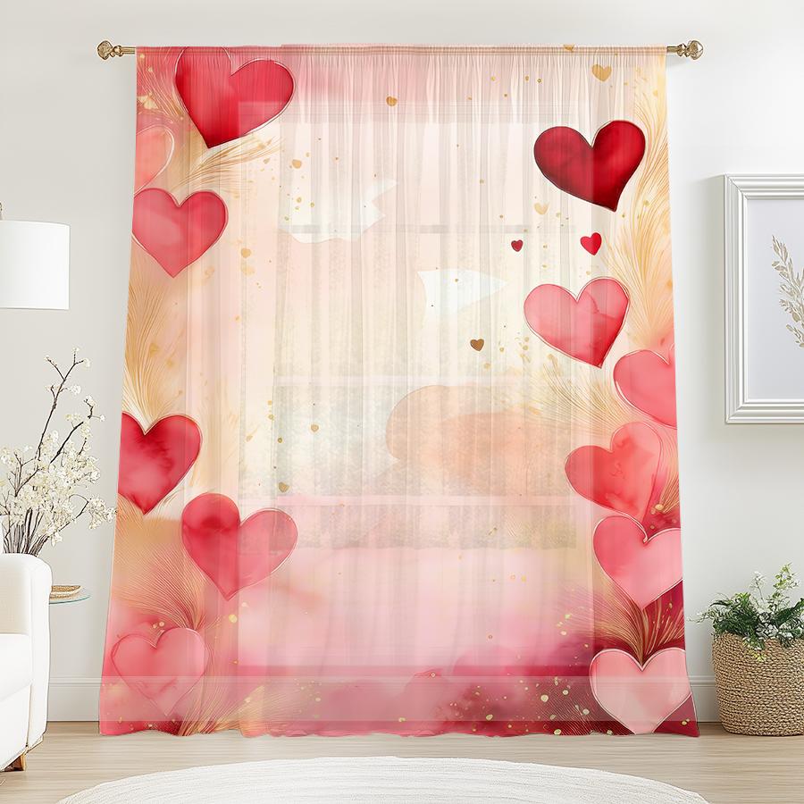 1PCS pink heart-shaped gauze curtain   romantic style   perfect for Valentine's Day   suitable for both bedroom and living room