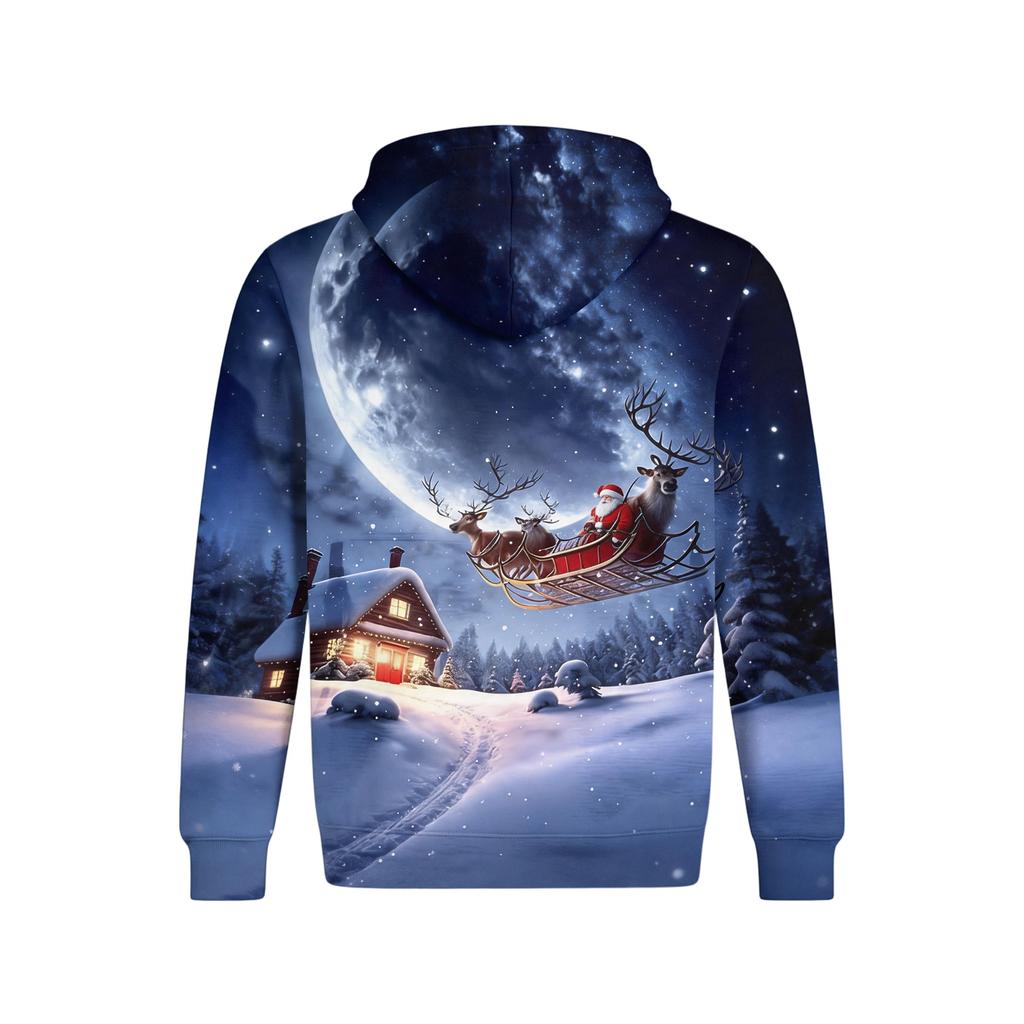 Men's Christmas Print Lined Pullover Hoodie Long Sleeve Sweatshirt