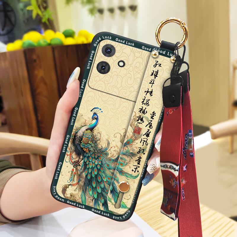 Kickstand Back Cover Phone Case For Cubot Note21 Lanyard Chinese Style Elderly Lady Fashion Phone Holder For Mom Durable