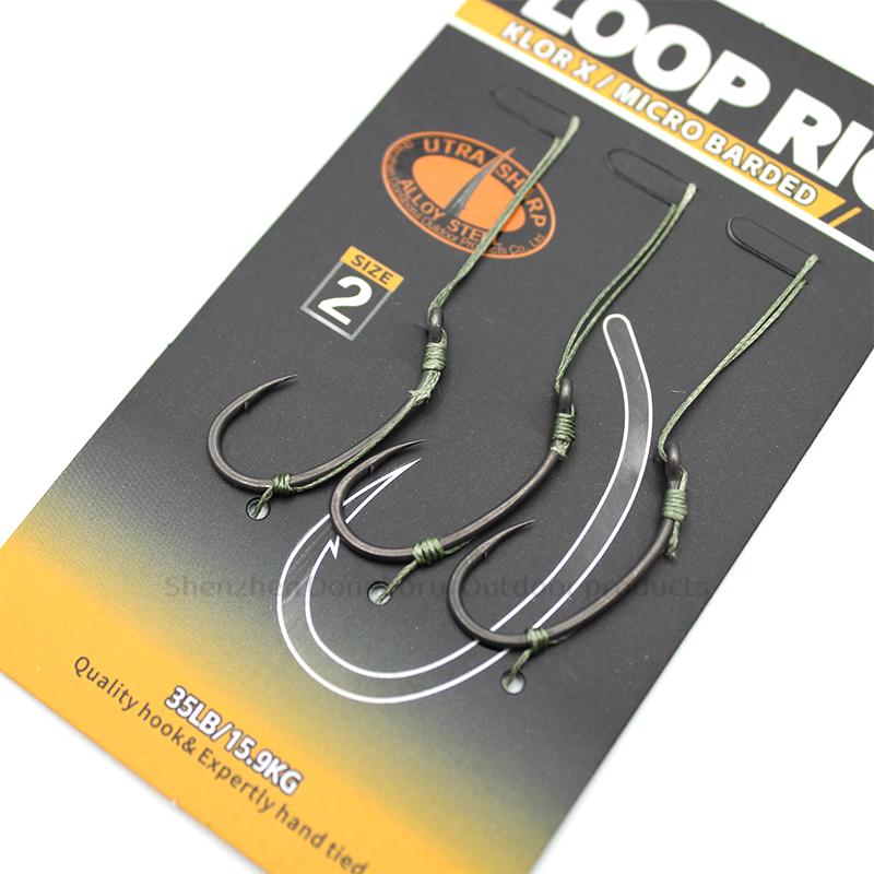 3pcs/pack Carp Fishing Line Loop Rig 35LB/15.9kg KLOR HOOK Size 2 4 6 8 Ready-Tied Soft Hook Link Sections Combi Rig Hair Rigs Carp Fishing Tackle