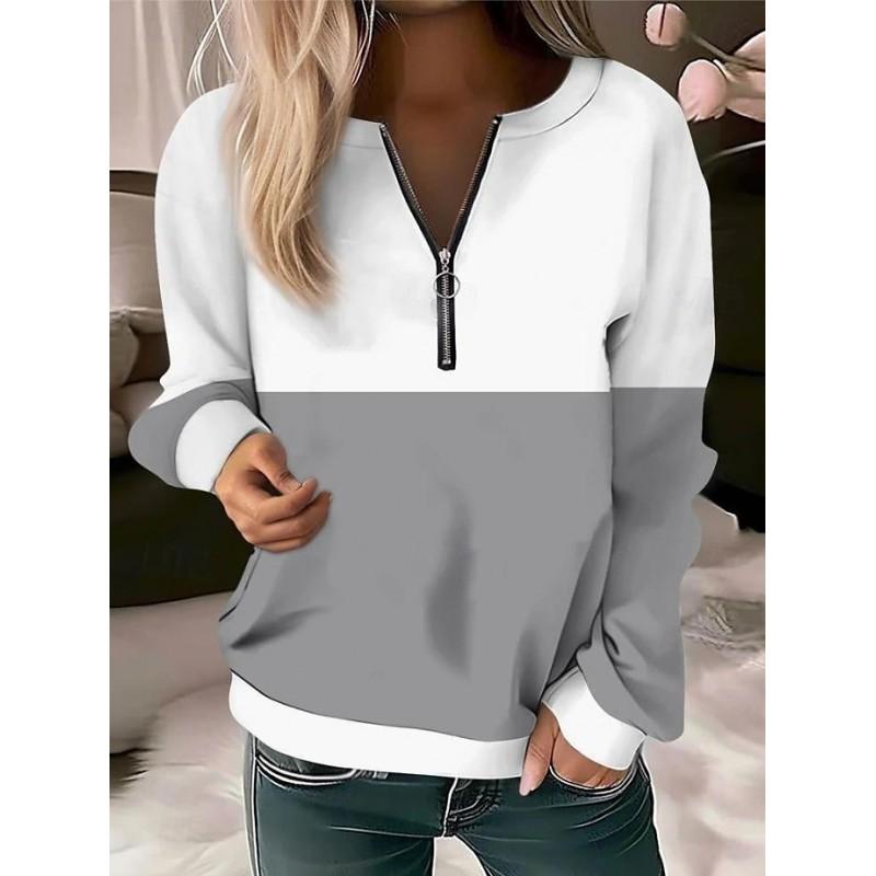 Womens V-Neck Half-Zip Long Sleeve Oversized Hoodie With Geometric Print Casual Comfort Fit 2025