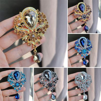 Elegant Water-drop Shape Brooch Shining Rhinestones Faux Crystal Inlaid Pin Wedding Party Badge Jewelry Gift