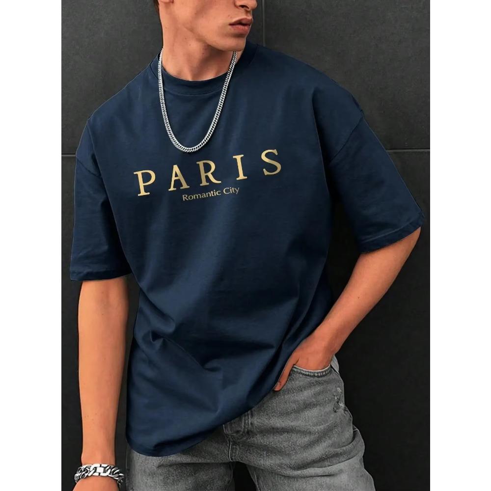 

Romantic City Letter Graphic Print Tees Men T-Shirt Summer Loose Clothing Loose Cotton Oversize Tshirt Street Soft Tops S