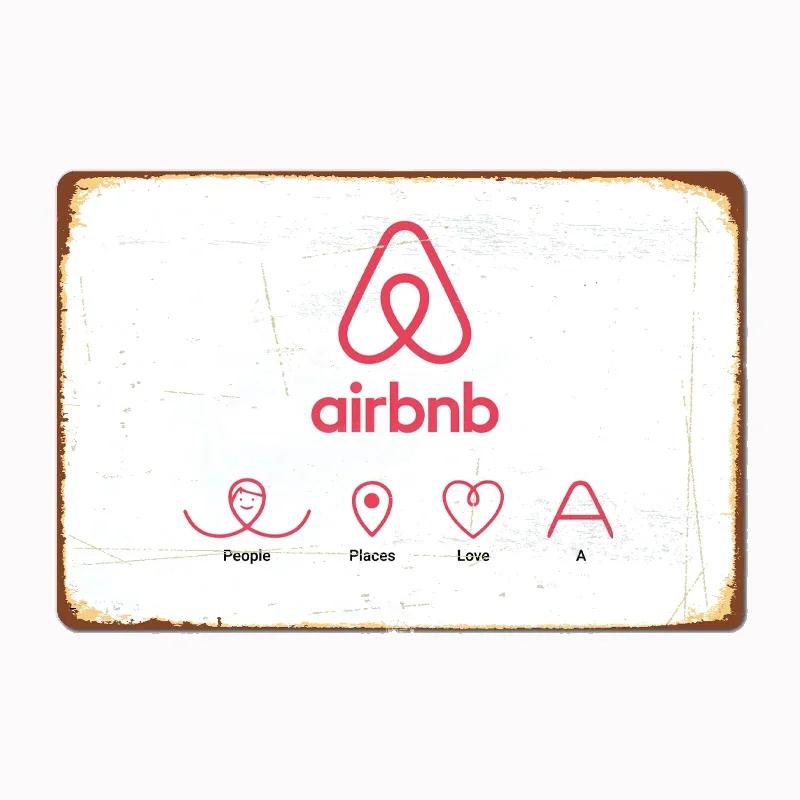 Vintage Airbnb Logo 1 Metallskilt Plakat Veggdekor Kino Stue Veggmaleri Morsomt Blikkskilt Kjøkken Soverom Kafé Bar Pub Stue