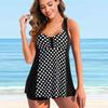 Damen Bademode Tankini 2-teiliger Badeanzug Schwarz Punkte Print Urlaubsbadeanzug