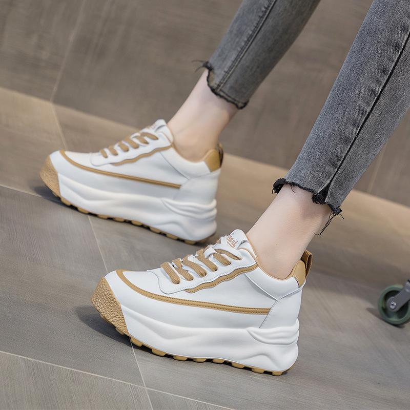 Leather Muffin Thick Sole Inner Height Increase Small White Shoes Women's New Casual Simple Single Shoes