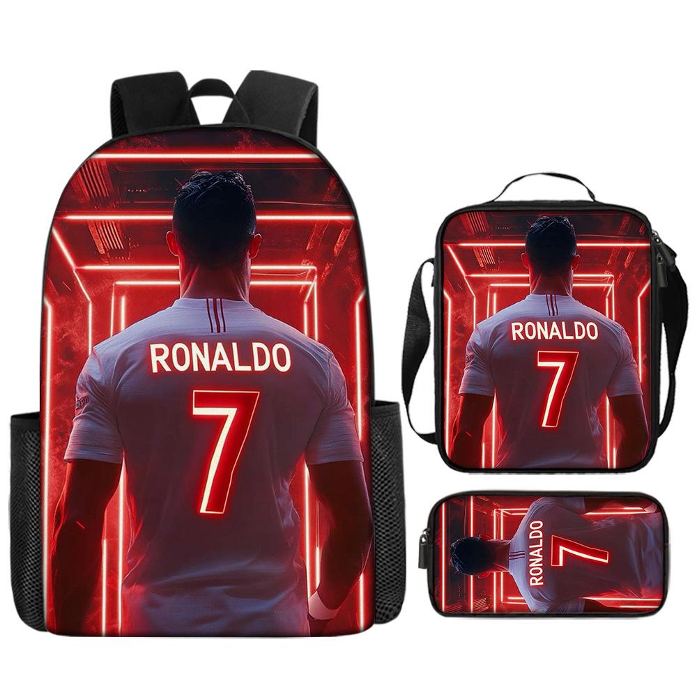 Sac à dos imprimé étoile de football Sac à dos scolaire trois pièces pour enfants Sac à dos dessin animé pour élève de l'école primaire Three-piece set