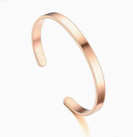 

6MM Rose Gold Plated Open C Shape Bangle Bracelet Stainless Steel Adjustable Minimalist Design Jewelry for Everyday Wear One Size